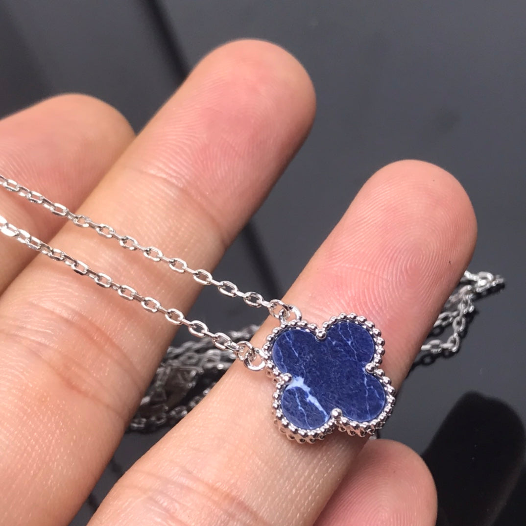 [Vicky]CLOVER PIETERSITE SILVER LONG NECKLACE