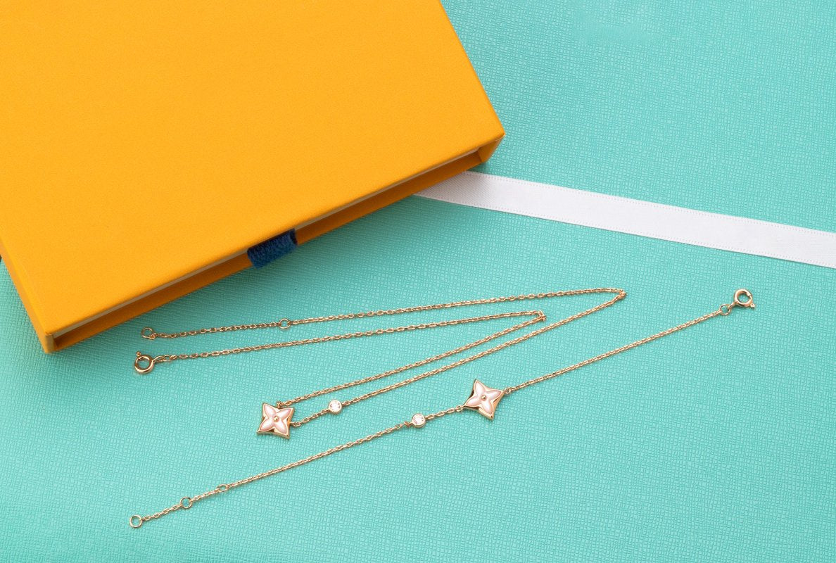 [Vicky]STAR PINK MOP 1 DIAMOND PINK GOLD NECKLACE