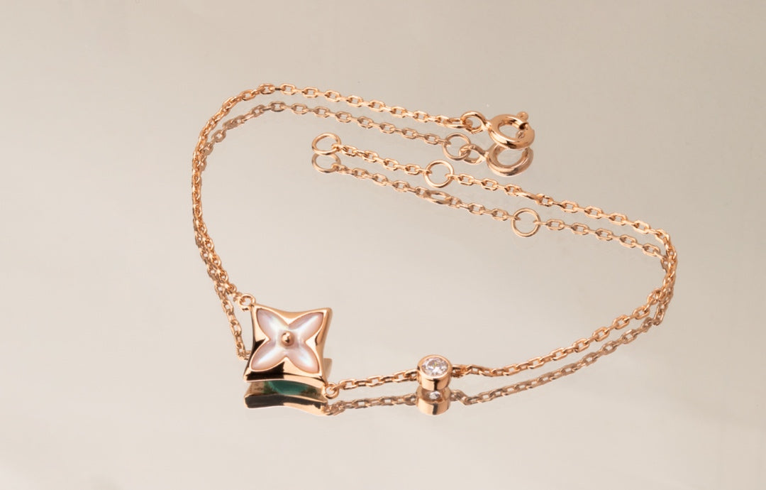 [Vicky]STAR PINK MOP 1 DIAMOND PINK GOLD NECKLACE