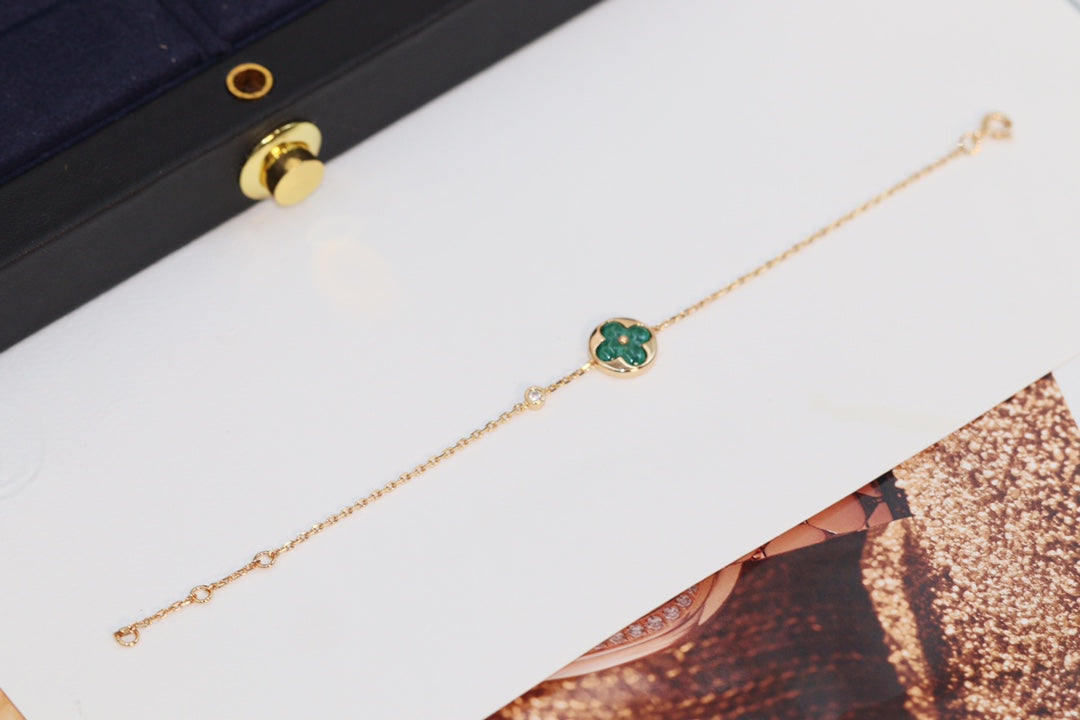 [Vicky]STAR AND SUN 4 MOTIF PINK GOLD MALACHITE BRACELET