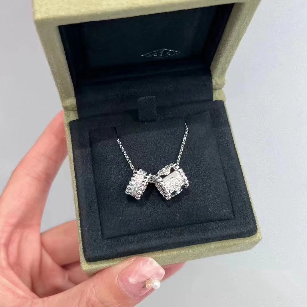 [Vicky]PERLEE DOUBLE PENDANT SILVER DIAMOND NECKLACE