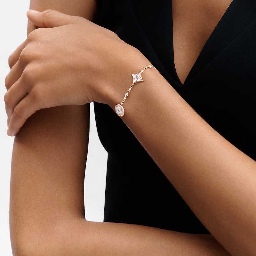 [Vicky]STAR AND SUN 4 MOTIF WHITE MOP PINK GOLD BRACELET