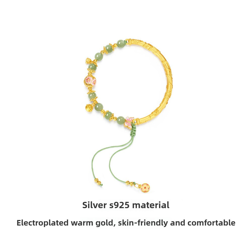 Hetian Jade Peach Blossom Bracelet Sterling Silver 925 Chinese-Style Bouquet Bracelet