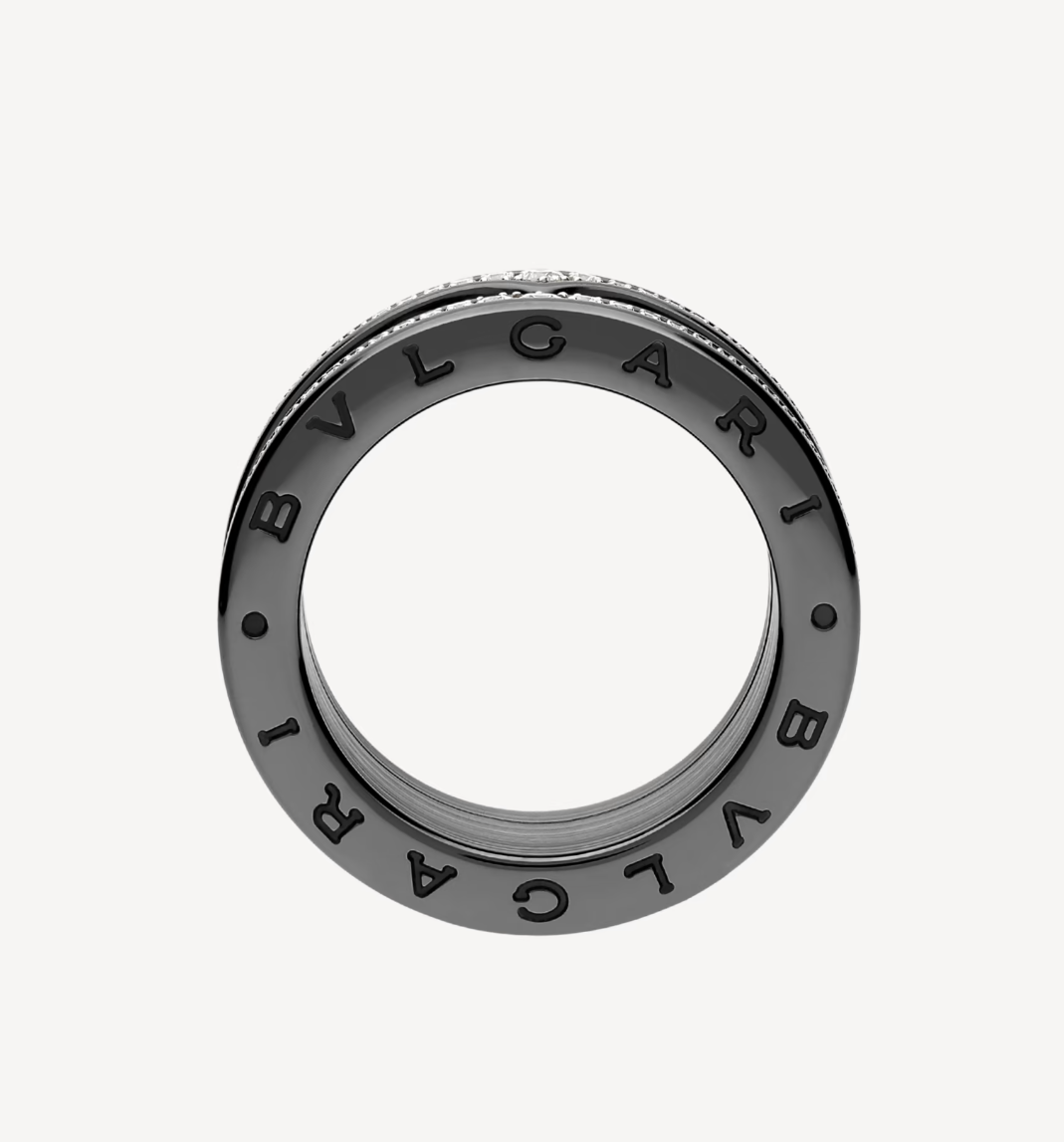 [Vicky]ZERO 1 ROCK FOUR-BAND BLACK CERAMIC WITH STUDDED SPIRAL AND PAVED DIAMONDS RING