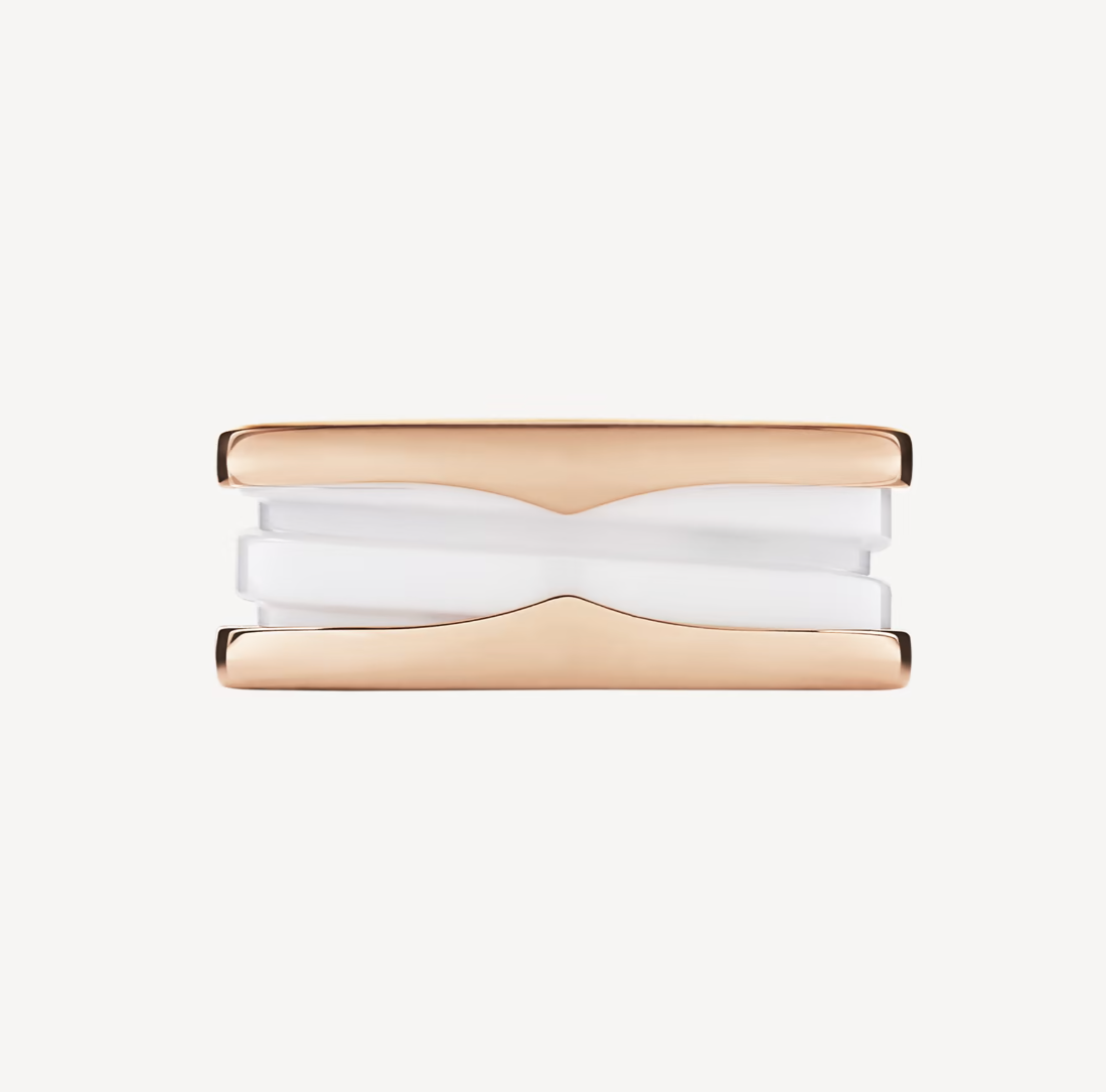 [Vicky]ZERO 1 TWO-BAND LOOPS AND WHITE CERAMIC SPIRAL PINK GOLD RING