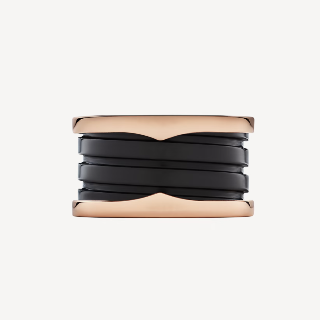 [Vicky]ZERO 1 FOUR-BAND LOOPS AND BLACK CERAMIC SPIRAL PINK GOLD RING
