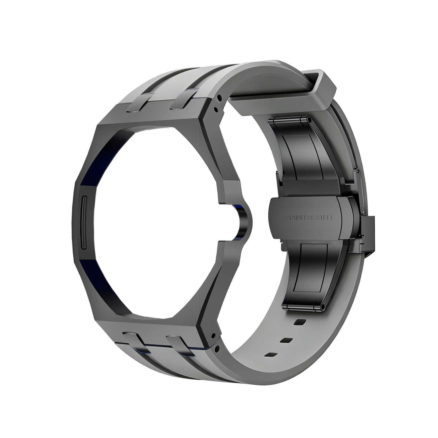 Oak Pop Black Steel  Silicone Strap