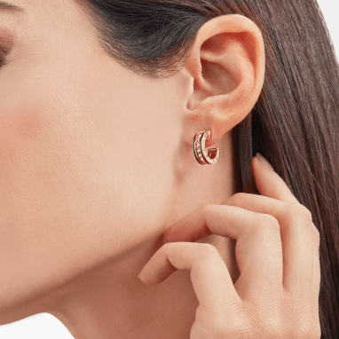 [Vicky]ZERO 1 ROCK PINK GOLD EARRINGS WITH STUDDED SPIRAL AND BLACK CERAMIC