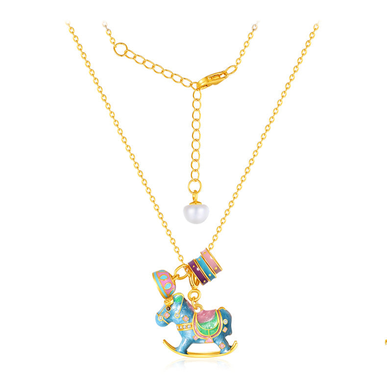 Colorful Rocking Horse Pendant Stylish and Adorable Sterling Silver S925 Necklace