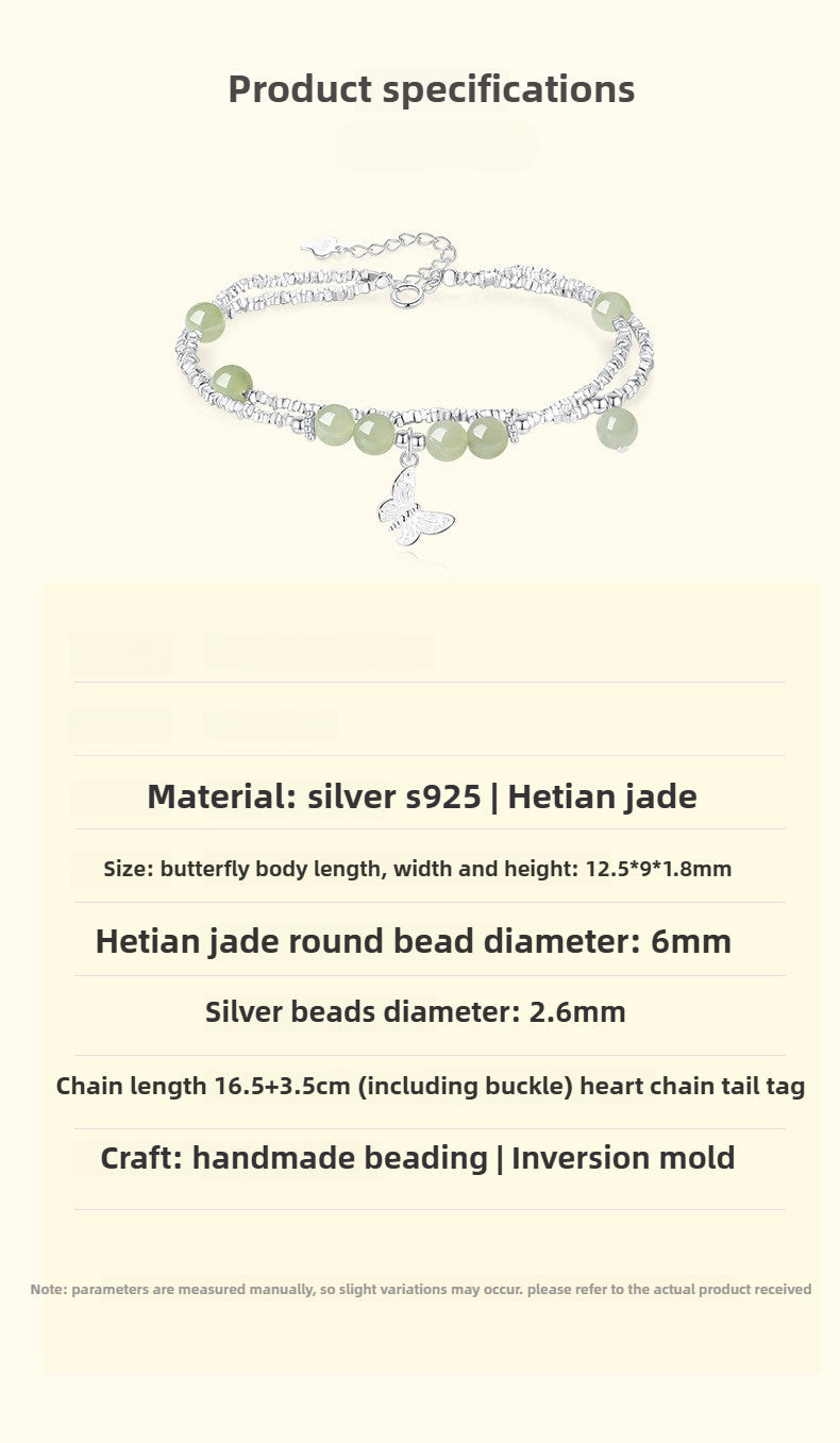 Silver Chips Butterfly Luxury Boutique Delicate Hetian Jade Bracelet