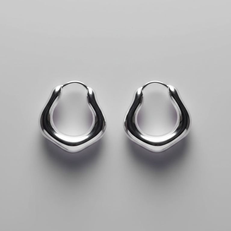 Fluid Form Silver Hoop Earrings-11111111111111112