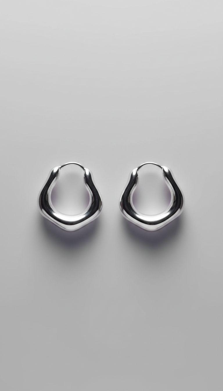 Fluid Form Silver Hoop Earrings