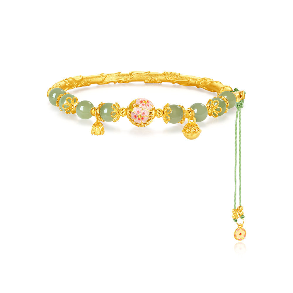 Hetian Jade Peach Blossom Bracelet Sterling Silver 925 Chinese-Style Bouquet Bracelet