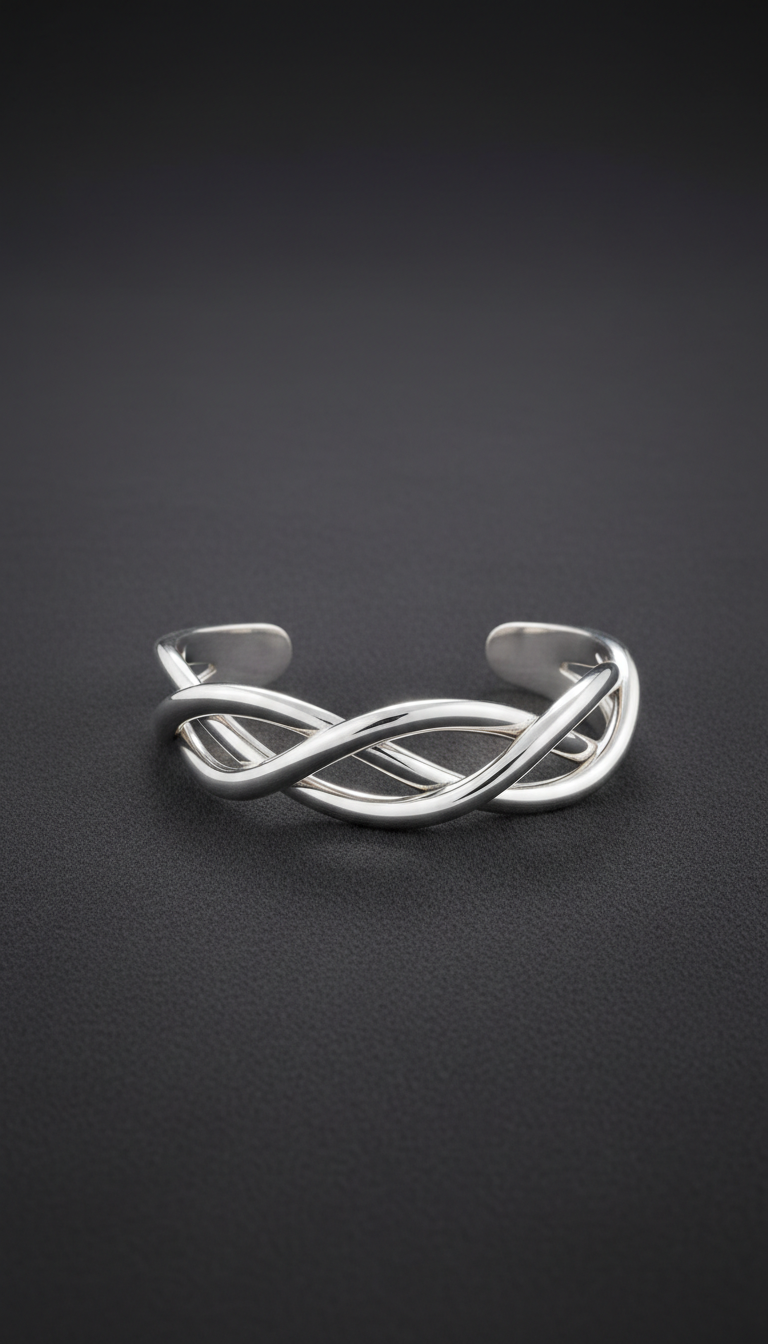 Sculptural silver cuff bracelet