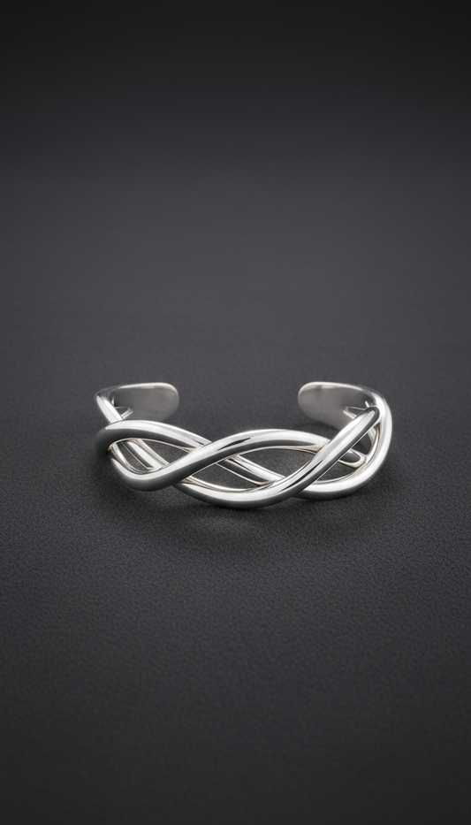 Sculptural silver cuff bracelet