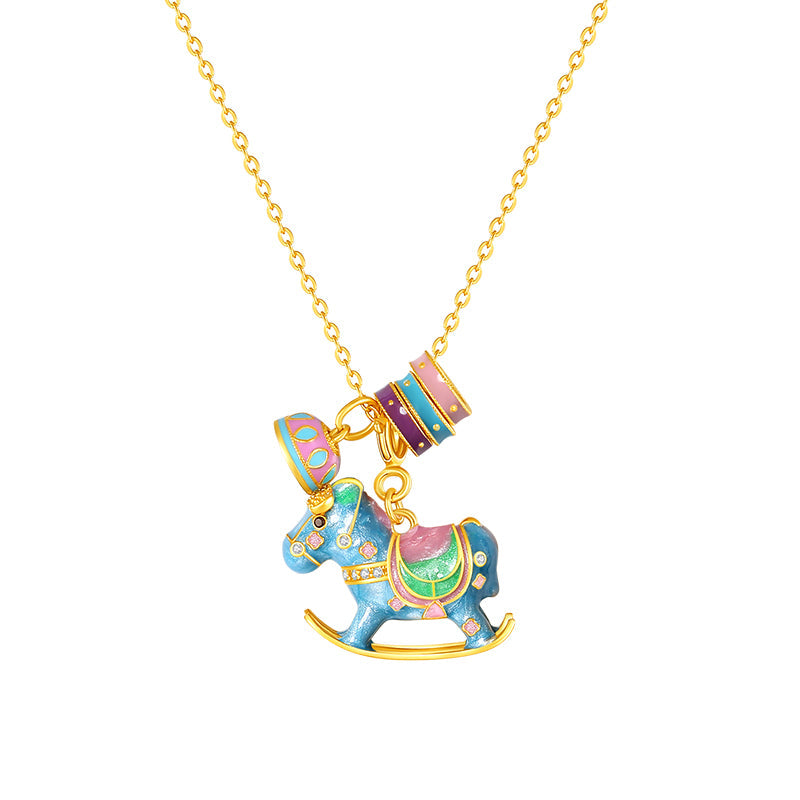 Colorful Rocking Horse Pendant Stylish and Adorable Sterling Silver S925 Necklace