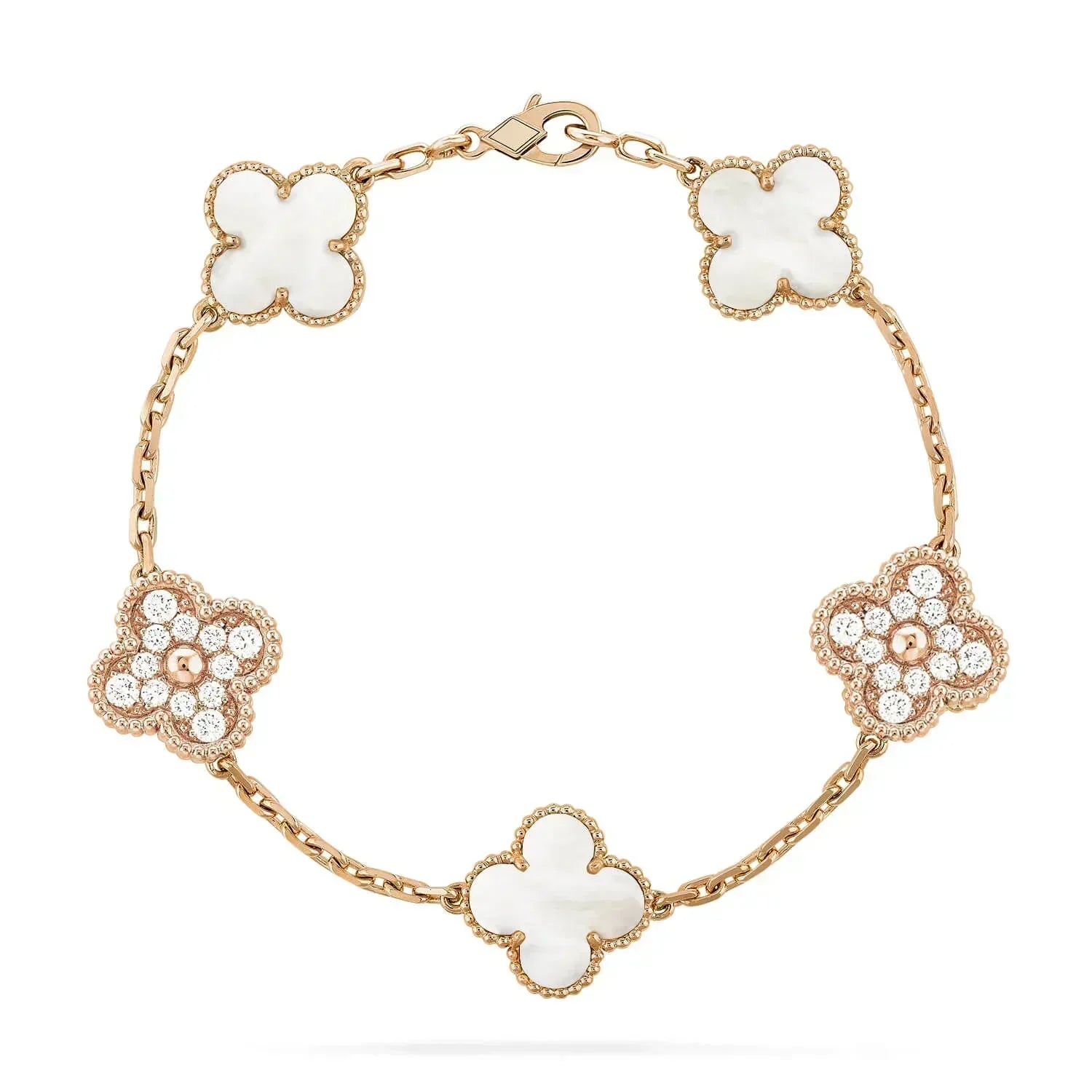[Vicky]CLOVER BRACELET 5 MOTIF WHITE MOP DIAMOND