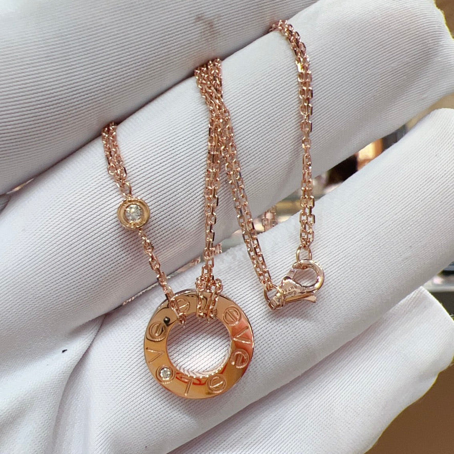 [Vicky]LOVE NECKLACE 16MM 2 DIAMONDS
