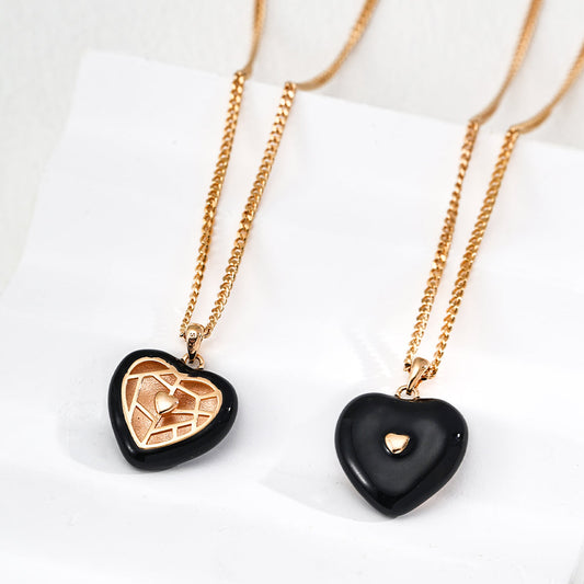 S925 Silver Black Enamel Heart Necklace