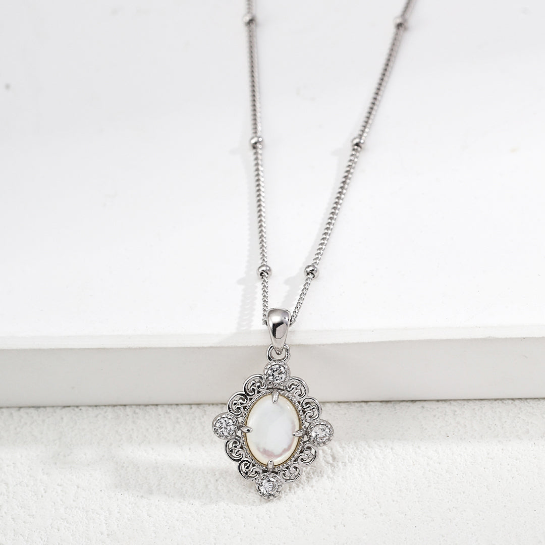 S925 Silver Vintage Filigree Amethyst Cabochon Pendant Necklace & Earrings Set with CZ Accents