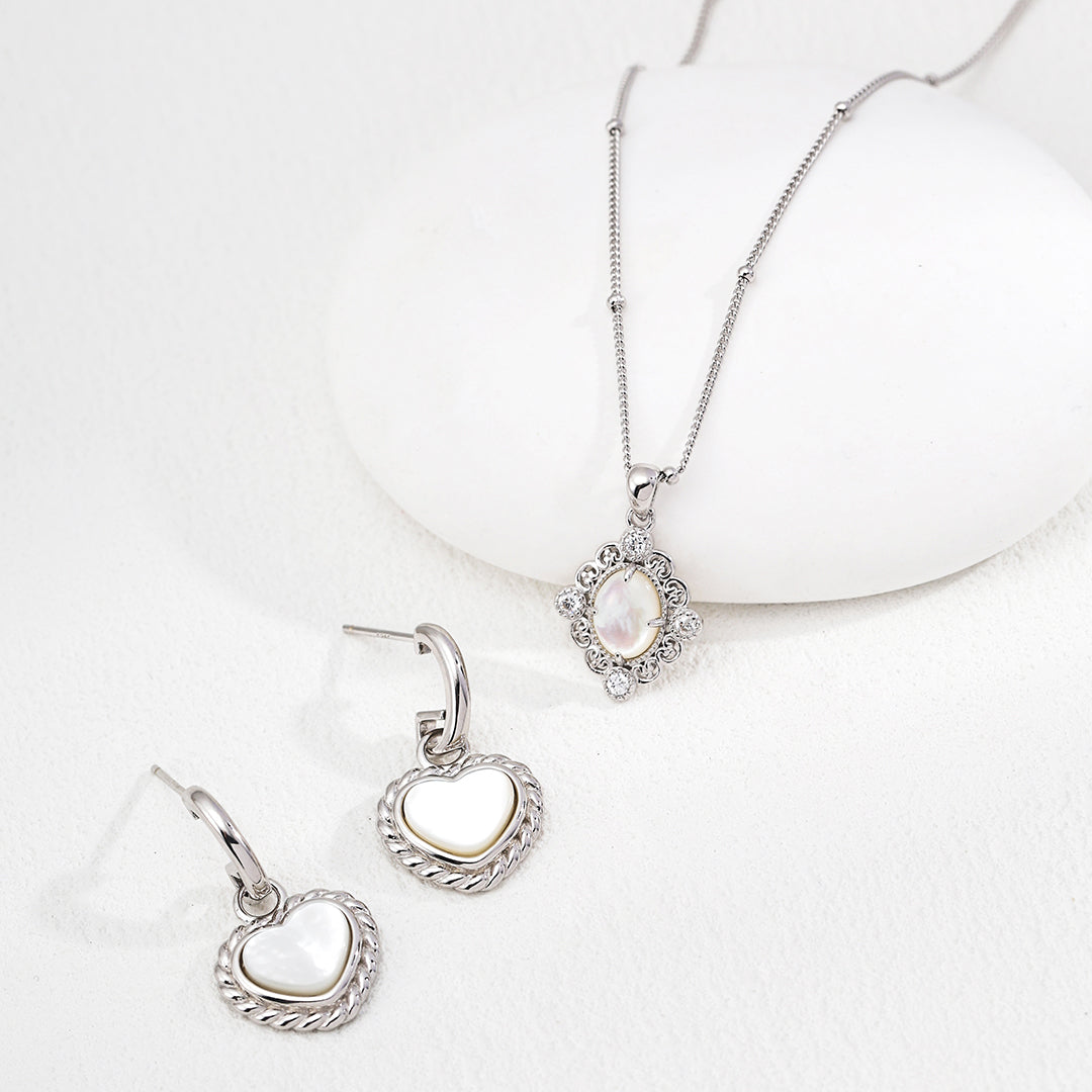 S925 Silver Vintage Filigree Amethyst Cabochon Pendant Necklace & Earrings Set with CZ Accents