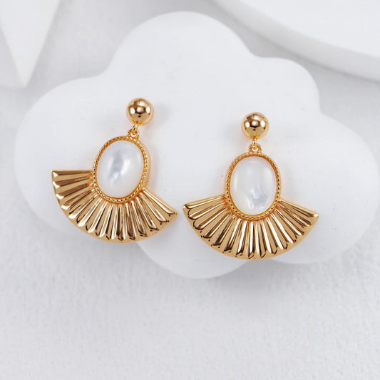 S925 Gold-Tone Sunburst Freshwater Pearl Cabochon Drop Earrings