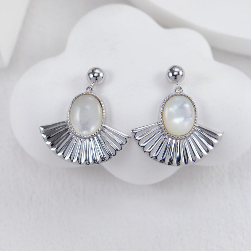 S925 Gold-Tone Sunburst Freshwater Pearl Cabochon Drop Earrings