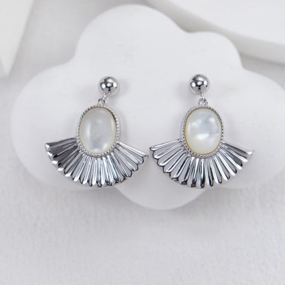 S925 Gold-Tone Sunburst Freshwater Pearl Cabochon Drop Earrings