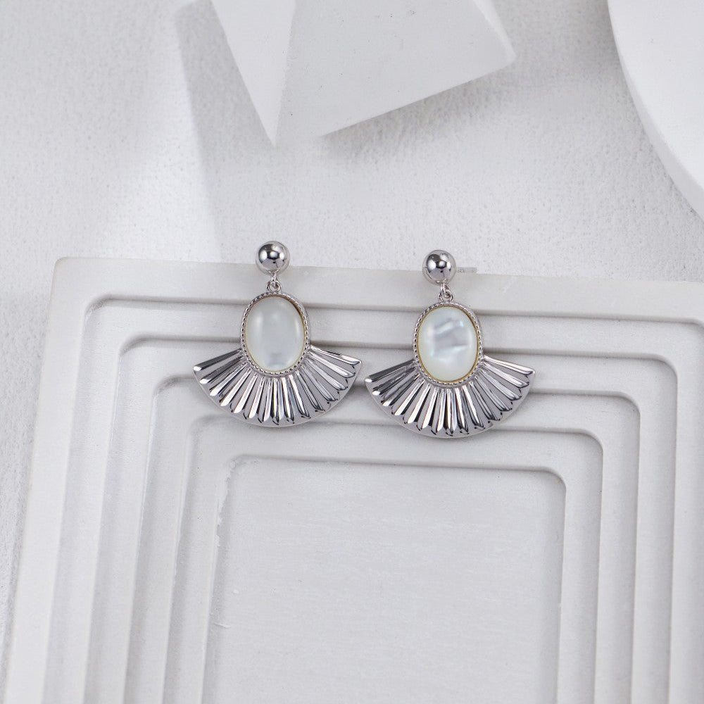 S925 Gold-Tone Sunburst Freshwater Pearl Cabochon Drop Earrings
