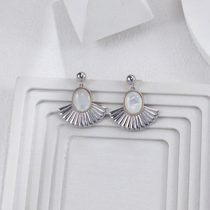 S925 Gold-Tone Sunburst Freshwater Pearl Cabochon Drop Earrings