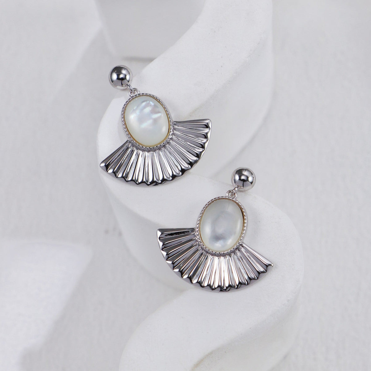 S925 Gold-Tone Sunburst Freshwater Pearl Cabochon Drop Earrings
