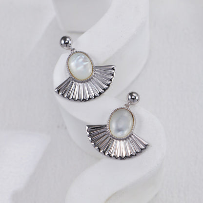 S925 Gold-Tone Sunburst Freshwater Pearl Cabochon Drop Earrings