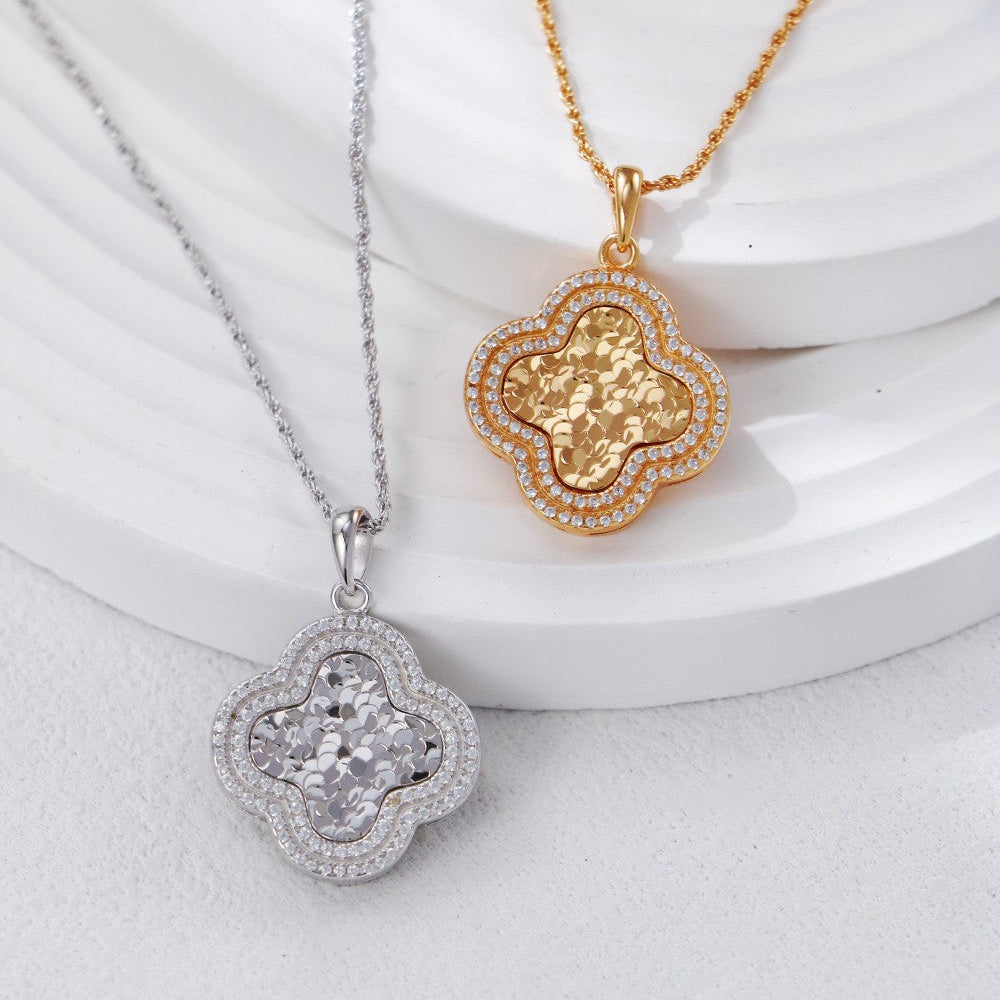 S925 Gold-Tone Pavé Clover Pendant Necklace