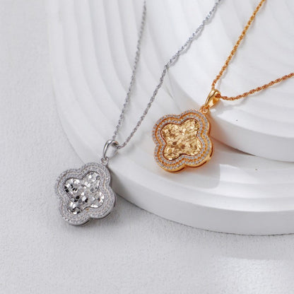 S925 Gold-Tone Pavé Clover Pendant Necklace