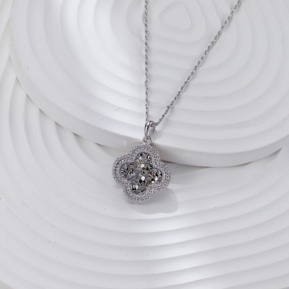 S925 Gold-Tone Pavé Clover Pendant Necklace