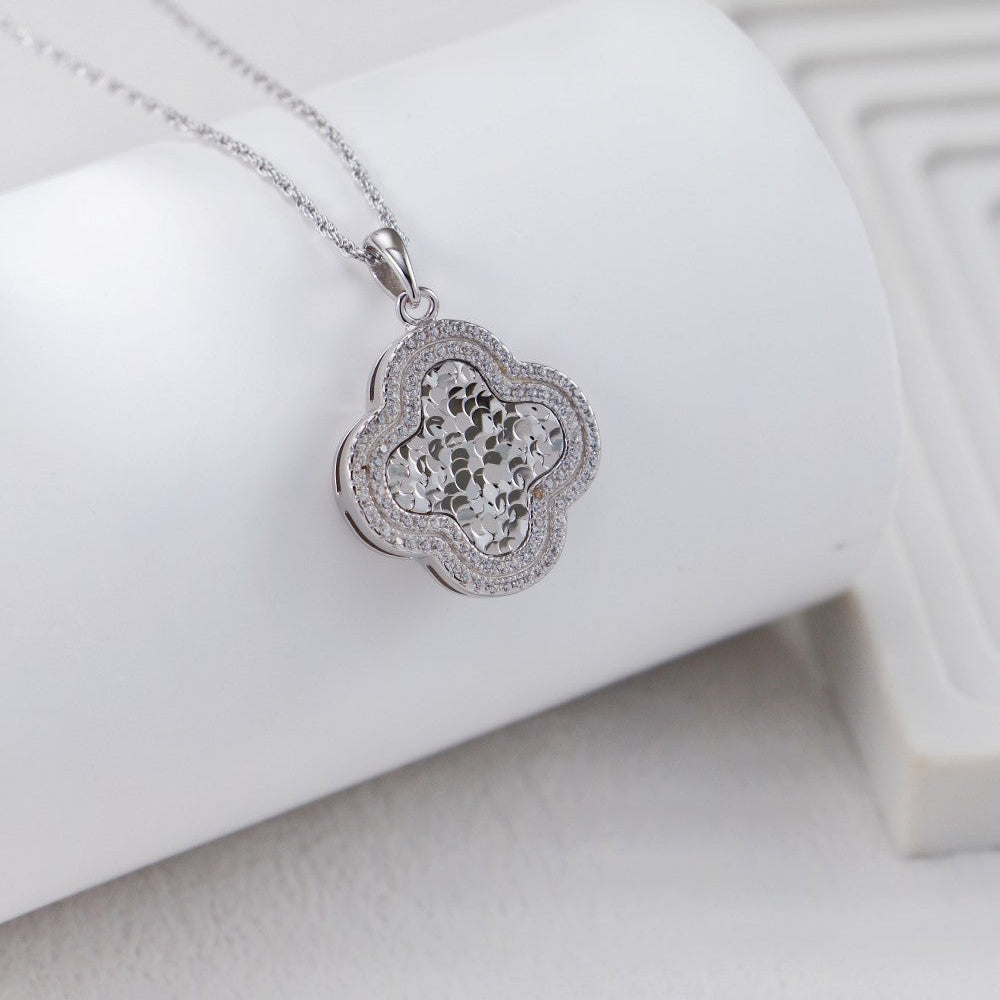 S925 Gold-Tone Pavé Clover Pendant Necklace