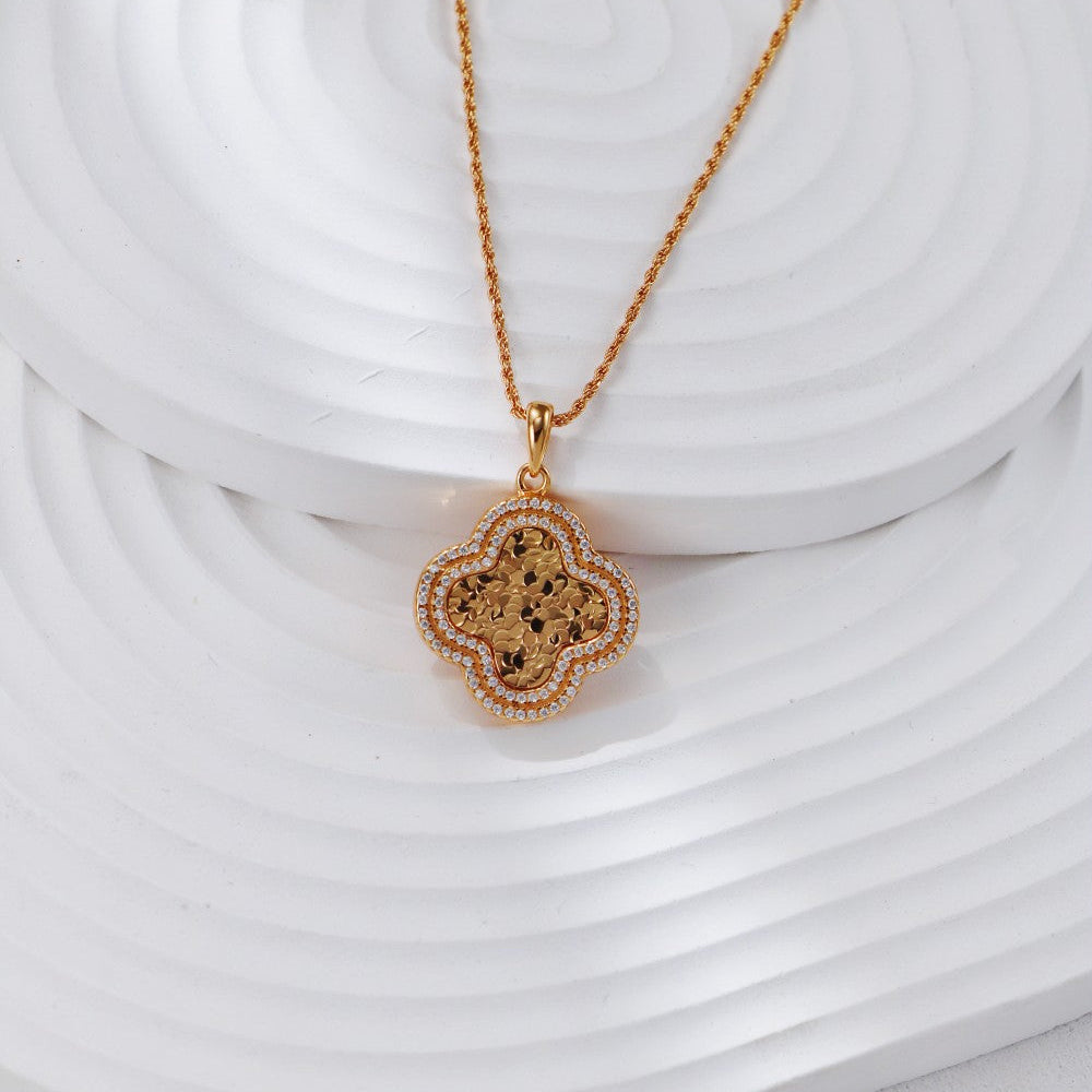 S925 Gold-Tone Pavé Clover Pendant Necklace