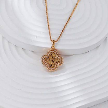 S925 Gold-Tone Pavé Clover Pendant Necklace