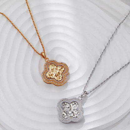 S925 Gold-Tone Pavé Clover Pendant Necklace