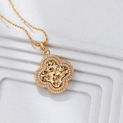 S925 Gold-Tone Pavé Clover Pendant Necklace