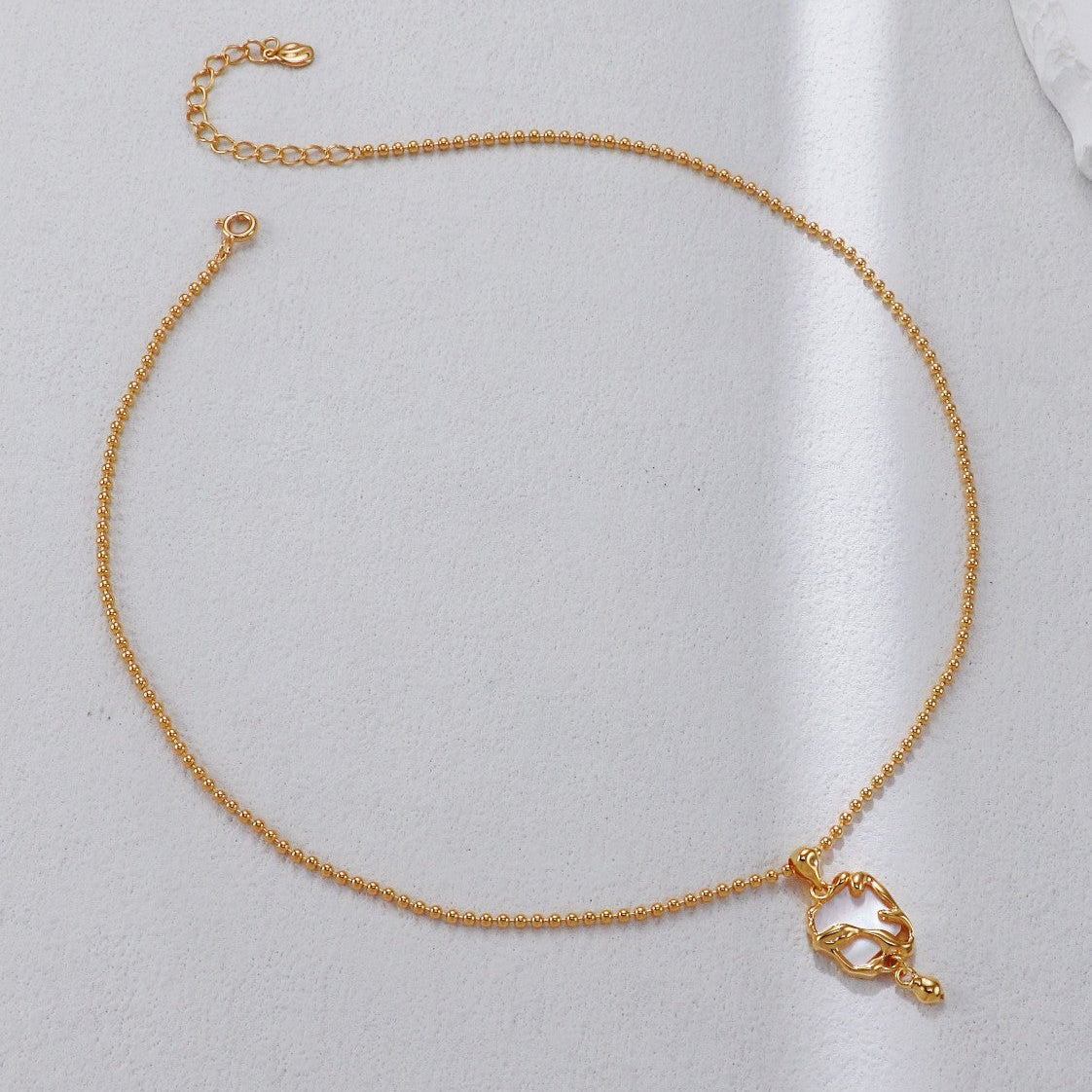 S925 Gold-Tone Swan Pendant Bead Chain Necklace