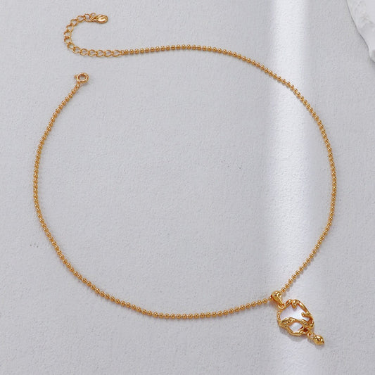 S925 Gold-Tone Swan Pendant Bead Chain Necklace