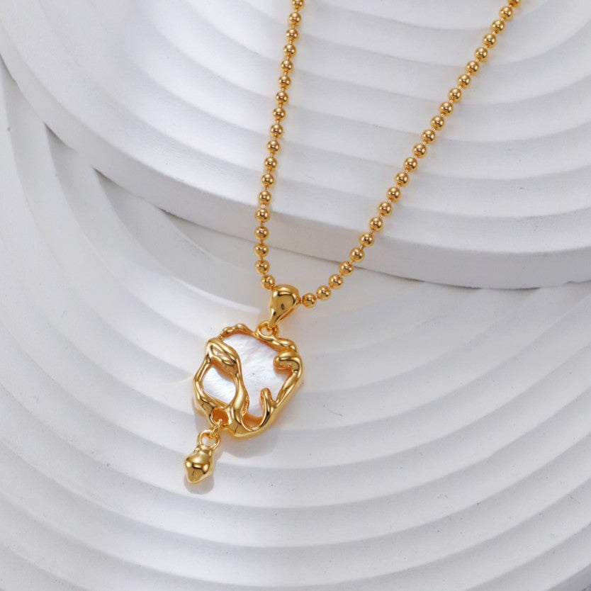 S925 Gold-Tone Swan Pendant Bead Chain Necklace
