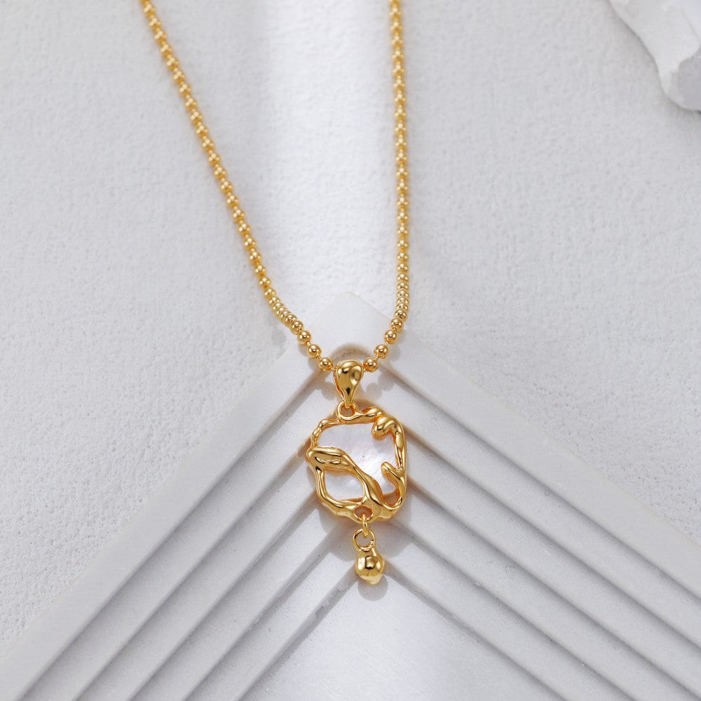 S925 Gold-Tone Swan Pendant Bead Chain Necklace