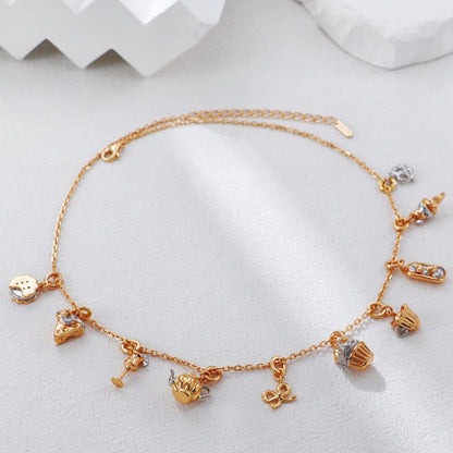 S925 Two-Tone Afternoon Tea Charm Necklace