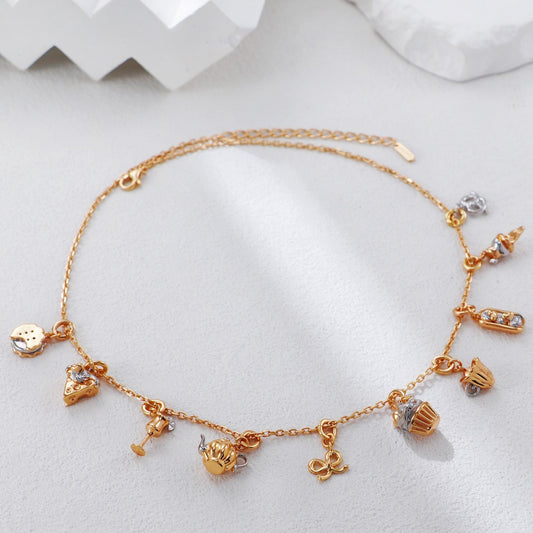 S925 Two-Tone Afternoon Tea Charm Necklace