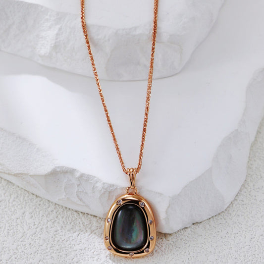 S925 Silver Abalone-Shell Teardrop Pendant Necklace with CZ Halo