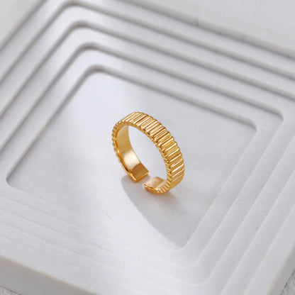 S925 Gold-Tone Ribbed Open Ring