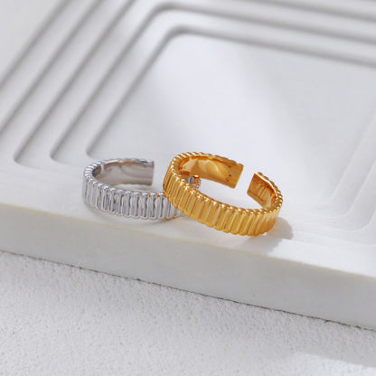 S925 Gold-Tone Ribbed Open Ring