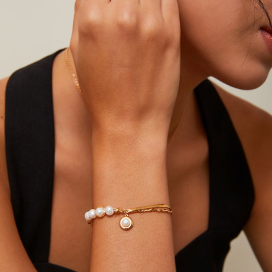 S925 Silver Snake & Pearl Chain Bracelet